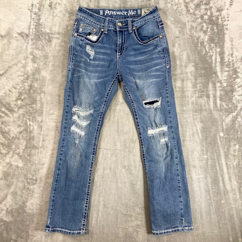 Answer Me‎ Straight Jeans Men's Size 30x30 Blue Distressed Denim
